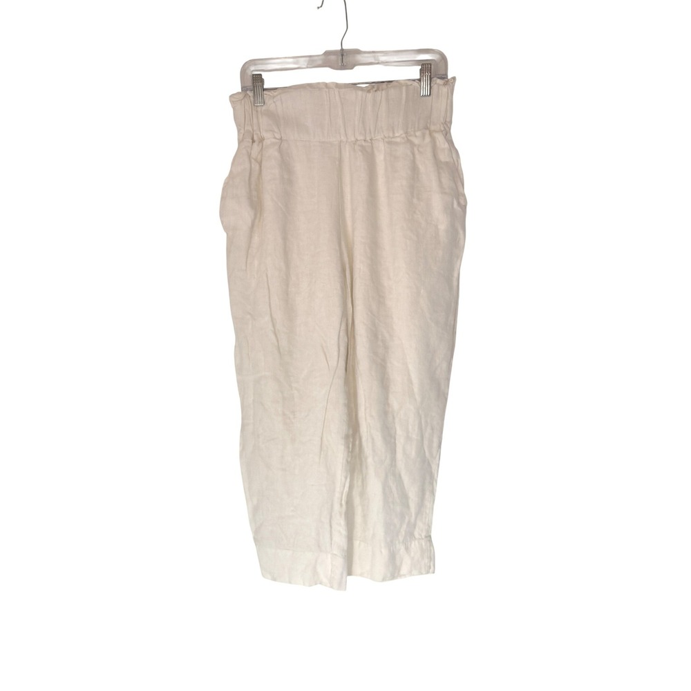 Posse Pants White Linen Lagenlook Cropped Pull On Stretch Coastal Neutral Large